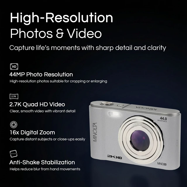 Alt view image 2 of 5 - MND20 44 MP 2.7K Ultra HD Digital Camera (Silver) Waterproof design captures photos and HD video at the beach, pool and on outdoor adventures