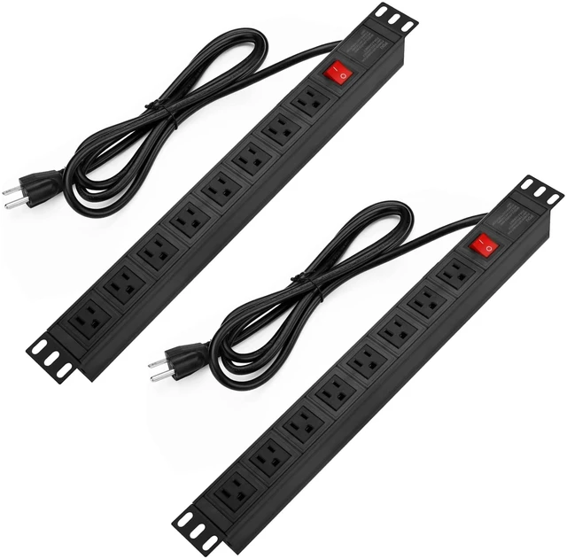 Main image of 2PCS Power Strip Surge Protector Rack-Mount PDU, 8 Right Angle Outlets Wide-Spaced, Mountable Power Strip Heavy Duty for Server Racks, Commercial, 300J (Black 6FT)