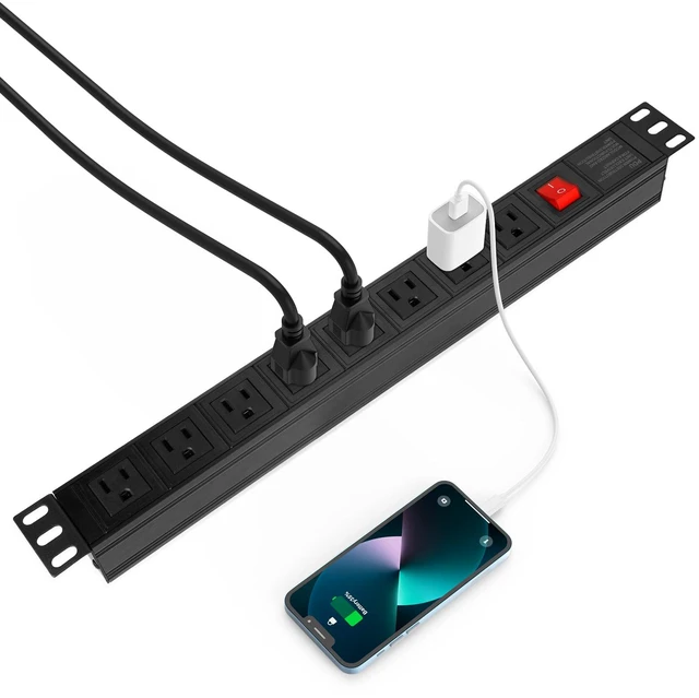 Alt view image 6 of 7 - 2PCS Power Strip Surge Protector Rack-Mount PDU, 8 Right Angle Outlets Wide-Spaced, Mountable Power Strip Heavy Duty for Server Racks, Commercial, 300J (Black 6FT)