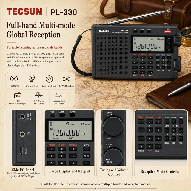 Alt view image 3 of 7 - Digital PL330 AM/FM/LW/SW Worldband Radio with Single Side Band Receiver