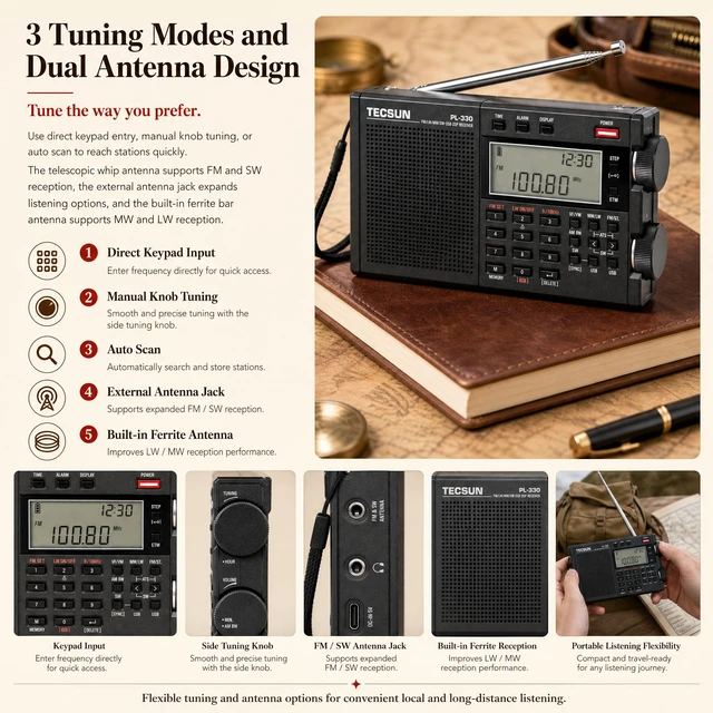 Alt view image 6 of 7 - Digital PL330 AM/FM/LW/SW Worldband Radio with Single Side Band Receiver