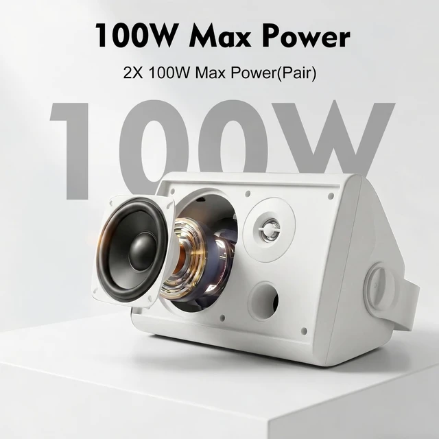 Alt view image 4 of 7 - 4 Inch 200W Indoor/Outdoor Bluetooth 5.1 Waterproof Wall-Mounted Speakers, Wireless Multi-Speaker Sync with IR Remote, for Patio, Garage, Home, Backyard(401BLE,White,Pair)