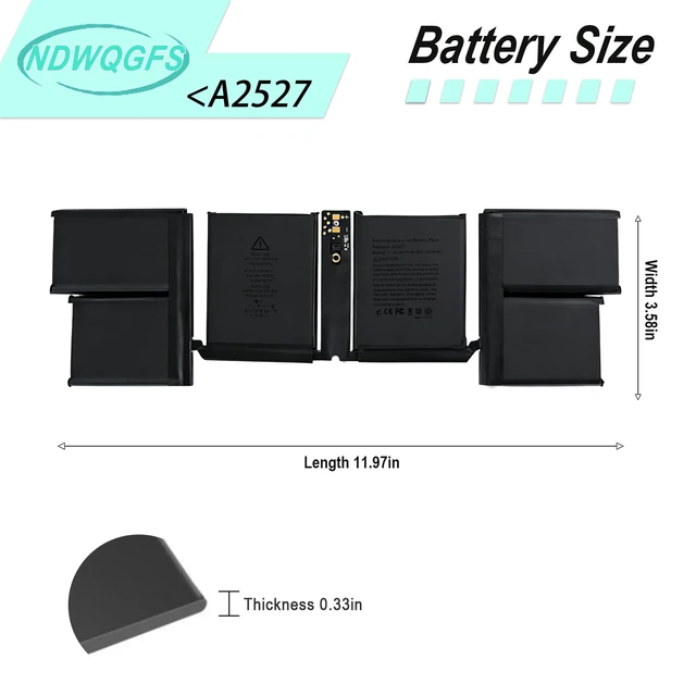 Alt view image 4 of 7 - A2527 A2485 Laptop Battery Compatible with MacBook Pro 16 inch A2485 (Late 2021) 99.6Wh 11.45V Li-Polymer EMC 3651