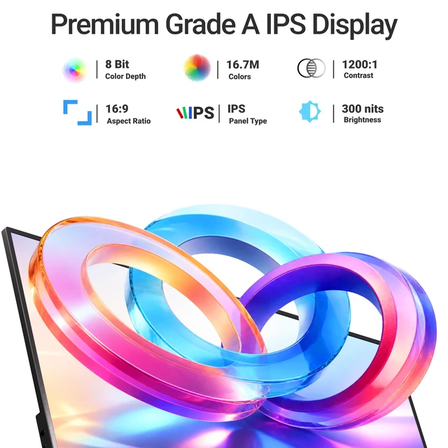 Alt view image 4 of 7 - Portable Monitor for Laptop,15.6'' 1080P, with Magnetic Case 1080P 1.44lbs Ultra-slim Travel Monitor, USB C Mini HDMI for Mac,mini PC,Built-in speakers,VESA-ready,Easy to Carry