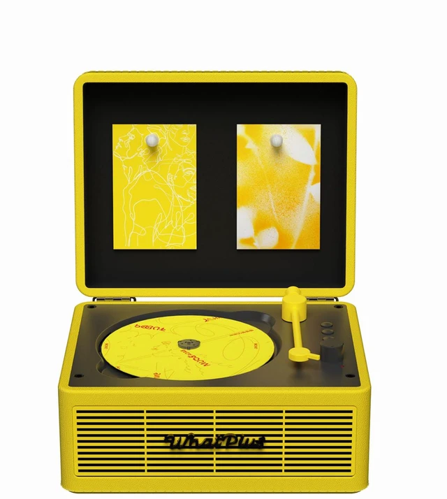 Main image of CD Player with Bluetooth Speakers, App Control, Magnetic Display Color: Black and Yellow. High-fidelity sound with a retro desktop design, ideal for home decor and gifting