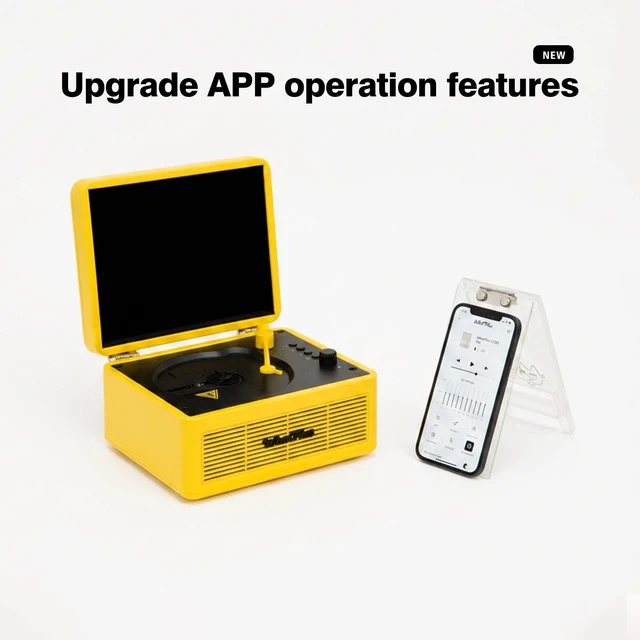 Alt view image 2 of 7 - CD Player with Bluetooth Speakers, App Control, Magnetic Display Color: Black and Yellow. High-fidelity sound with a retro desktop design, ideal for home decor and gifting
