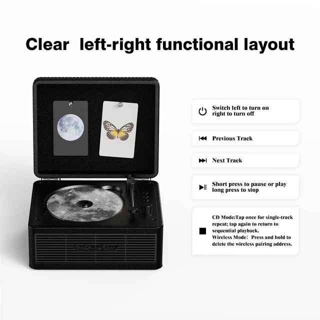 Alt view image 5 of 7 - CD Player with Bluetooth Speakers, App Control, Magnetic Display Color: Black. High-fidelity sound with a retro desktop design, ideal for home decor and gifting