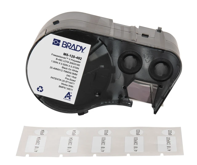 Main image of Authentic (M5-120-492) FreezerBondz Ultra-Thin Cryogenic Polyester LBL 0.5 x 1 x 0.375Dia Black on White, 240 Labels. for use with the BMP51 and M511 Label Printers