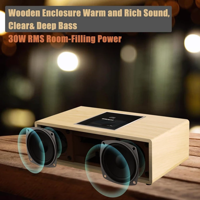 Alt view image 3 of 7 - Nostalgic Bluetooth Stereo System for Home, Vintage Micro HiFi Systems CD Player,with Bluetooth Audio Streaming,FM Radio,USB Port,Aux-in,Earphone Port (Wood Color)