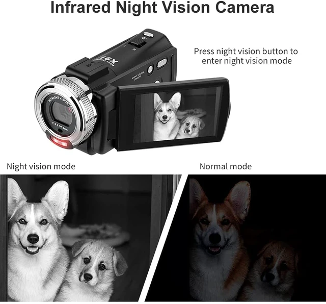 Alt view image 2 of 6 - V12 1080P Camcorder Night Vision with 16G Card 2 Batteries HD retro camcorder recorder, infrared night vision, 16X digital zoom, LCD display, beginner friendly, travel vlogging