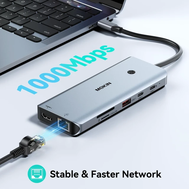Alt view image 7 of 7 - USB C Docking Station 3 Monitors,3 HDMI 4K@60Hz Triple Display Hub 12-IN-1 Laptop Docking Station:3*4K@60Hz HDMI,3*10Gbps USB C Ports,2*USB A Ports,Ethernet,Card Reader,100W PD,Toggle Button