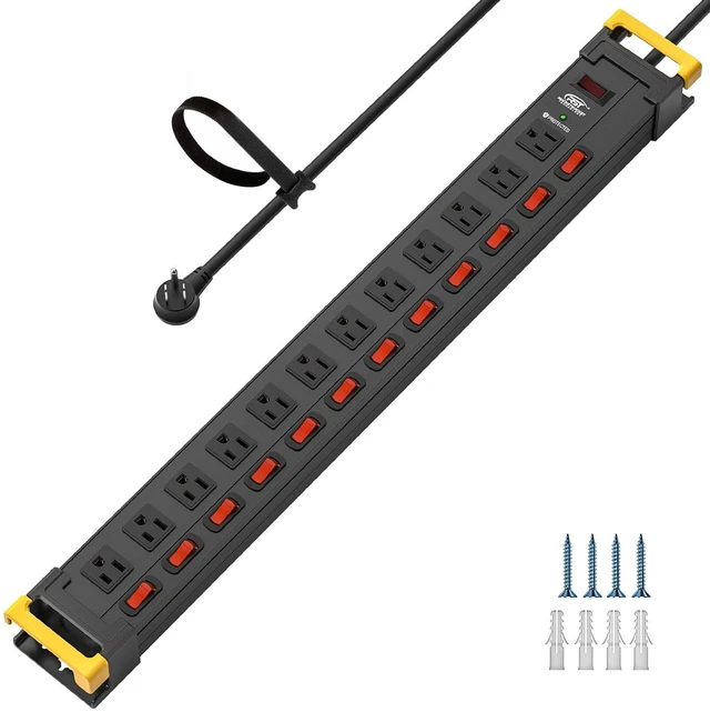Main image of 12-Outlet Metal Power Strip with Individual Switches, 15A/1875W, 9FT Wide Spacing for Bulky Plugs, 1020J Surge Protector Power Strip with Cable Management, Perfect for Home Garage Shop School