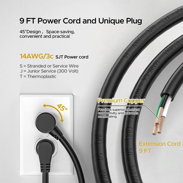 Alt view image 7 of 7 - 12-Outlet Metal Power Strip with Individual Switches, 15A/1875W, 9FT Wide Spacing for Bulky Plugs, 1020J Surge Protector Power Strip with Cable Management, Perfect for Home Garage Shop School