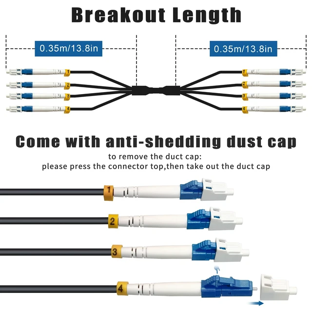 Alt view image 3 of 6 - 30m 4 Core Industrial TPU LC to LC Outdoor Armored Fiber Cable Single Mode 4 Strands OS2 Fiber Optic Patch Cord, 9/125um, OD-5mm, Direct Burial LC-LC SMF