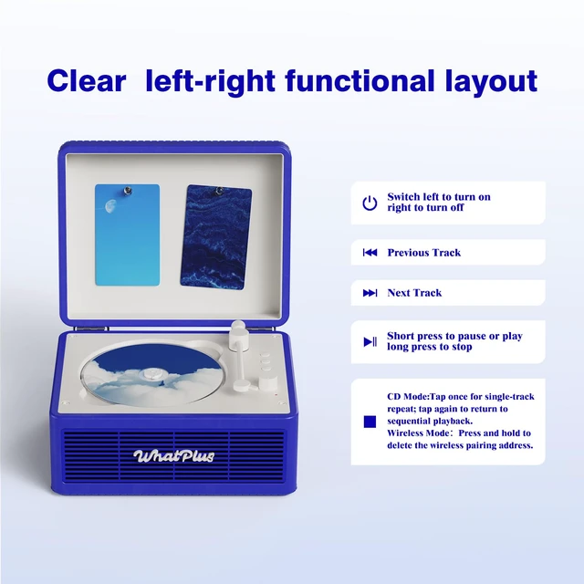 Alt view image 5 of 7 - CD Player with Bluetooth Speakers, App Control, Magnetic Display Color: Dark Blue. High-fidelity sound with a retro desktop design, ideal for home decor and gifting