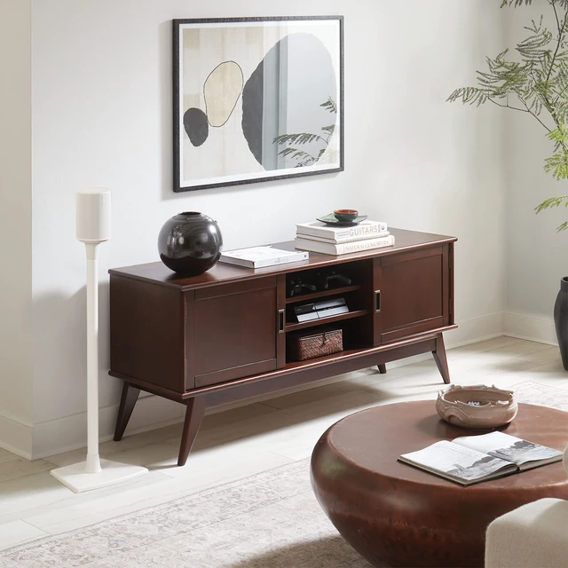 Alt view image 7 of 7 - Speaker Stand for Sonos Era 100 - Fixed Speaker Stand w/Easy 3 Step Install -Includes All Hardware, Carpet Spikes & Rubber Feet - White