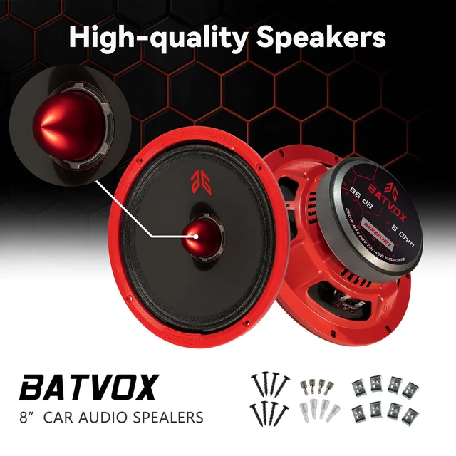 Alt view image 2 of 7 - MX80E1 Loudspeaker 8 Inch Midrange 560 Watts 6 Ohms Red Bullet, Premium Quality Audio Door Speakers for Car or Truck Stereo Sound System, Red (2 Speakers)