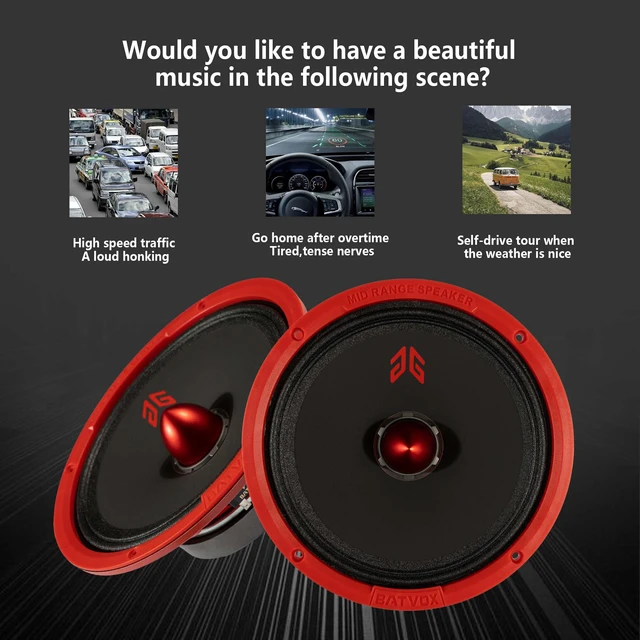 Alt view image 5 of 7 - MX80E1 Loudspeaker 8 Inch Midrange 560 Watts 6 Ohms Red Bullet, Premium Quality Audio Door Speakers for Car or Truck Stereo Sound System, Red (2 Speakers)