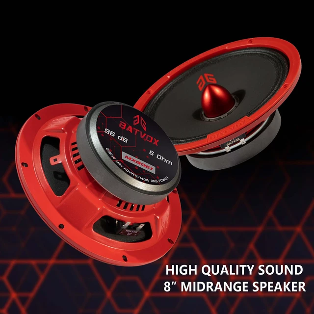 Alt view image 4 of 7 - MX80E1 Loudspeaker 8 Inch Midrange 560 Watts 6 Ohms Red Bullet, Premium Quality Audio Door Speakers for Car or Truck Stereo Sound System, Red (2 Speakers)