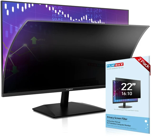 Main image of 2 Pack 22 Inch Computer Privacy Screen Filter for 16:10 All-in-One Desktop/Frameless Monitor - Removable Blue Light UV Blocking Privacy Shield for Thin Bezel Computer