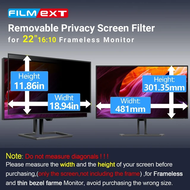 Alt view image 6 of 7 - 2 Pack 22 Inch Computer Privacy Screen Filter for 16:10 All-in-One Desktop/Frameless Monitor - Removable Blue Light UV Blocking Privacy Shield for Thin Bezel Computer
