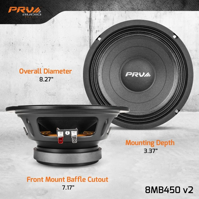 Alt view image 3 of 7 - 8 Inch Midbass Speaker 8MB450 v2, 450 Watts, 8 Ohm, 2 in Voice Coil, Loudspeaker for High Output Pro/Car Sound System (2 Speakers) Bundle