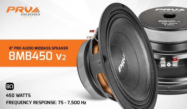 Alt view image 5 of 7 - 8 Inch Midbass Speaker 8MB450 v2, 450 Watts, 8 Ohm, 2 in Voice Coil, Loudspeaker for High Output Pro/Car Sound System (2 Speakers) Bundle