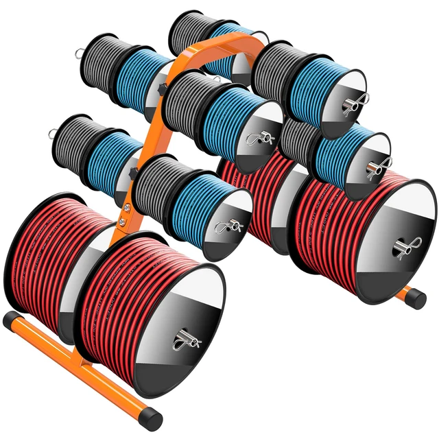 Alt view image 3 of 7 - Portable Wire Spool Caddy, Cable Dispenser with 6 Adjustable Rods Orange Electrical Wire Caddy, Heavy-Duty Steel Wire Spool Rack for Effortless Spool Storage & Dispensing