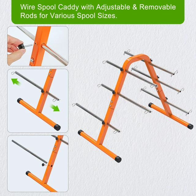 Alt view image 4 of 7 - Portable Wire Spool Caddy, Cable Dispenser with 6 Adjustable Rods Orange Electrical Wire Caddy, Heavy-Duty Steel Wire Spool Rack for Effortless Spool Storage & Dispensing