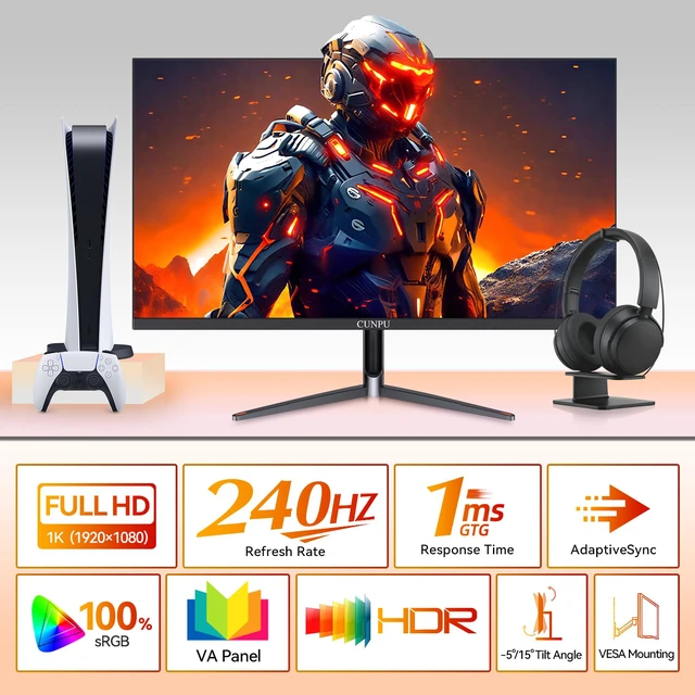Alt view image 2 of 7 - 24 Inch 240Hz Gaming Monitor, 1080p FHD, Fast VA Panel, 1ms Adaptive Sync, Ultra Slim Frame, 16.7M Colors, sRGB 100%, HDMI 2.1 & DP 1.4, VESA, Eye Care, for PS5, Xbox, Gaming Computer Monitor