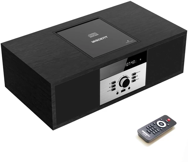 Main image of Nostalgic Bluetooth Stereo System for Home, Vintage Micro HiFi Systems CD Player,with Bluetooth Audio Streaming,FM Radio,USB Port,Aux-in,Earphone Port (Black CD Player)