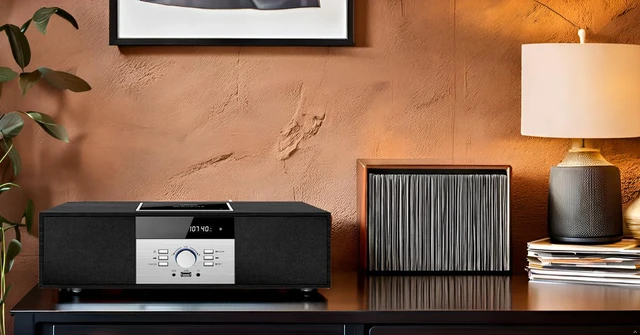 Alt view image 6 of 7 - Nostalgic Bluetooth Stereo System for Home, Vintage Micro HiFi Systems CD Player,with Bluetooth Audio Streaming,FM Radio,USB Port,Aux-in,Earphone Port (Black CD Player)