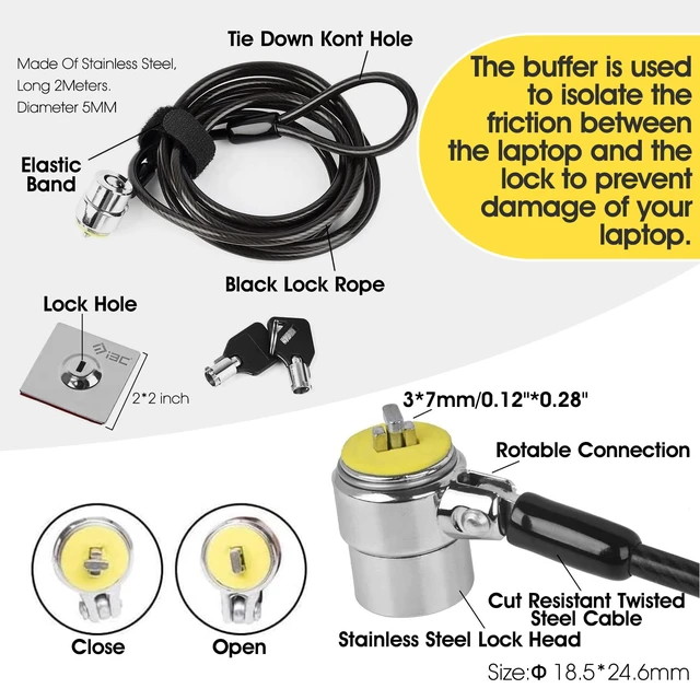 Alt view image 2 of 7 - Laptop Cable Lock Hardware Security Cable Lock Anti Theft Combination Lock with Anchor Plate, Laptop-Computer-Security-Locks (5Pack)