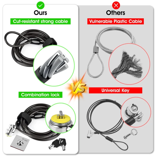 Alt view image 4 of 7 - Laptop Cable Lock Hardware Security Cable Lock Anti Theft Combination Lock with Anchor Plate, Laptop-Computer-Security-Locks (5Pack)