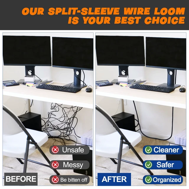 Alt view image 3 of 7 - Split Braided Sleeve Cable Management Wire Loom Cord Covers for High-Temperature Automotive Harness and Home Cable Management, 25ft - 1 inch Self-Wrapping Tubing Cord Protector