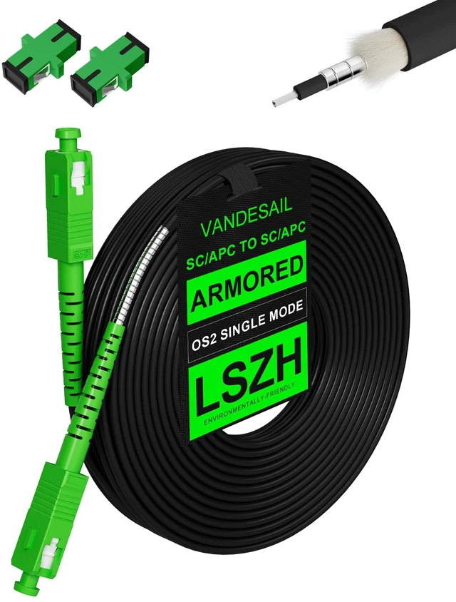 Main image of 100M/328ft SC/APC Fiber Optic Internet Cable OS2 Outdoor Armored SC/APC to SC/APC Fiber Patch Cable, SC to SC Single Mode Fiber Jumper Cord SIMPLEX SMF for FTTH/FTTP Use, LSZH Black