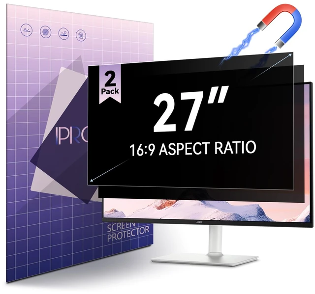 Main image of 2 Pack 27 inch Magnetic Privacy Screen For 16:9 Computer Monitor Easy Snap On Install, Anti-Glare & Blue Light Filter & Spy Protector, Matte Privacy Shield Support 27" Curved & Flat Screen