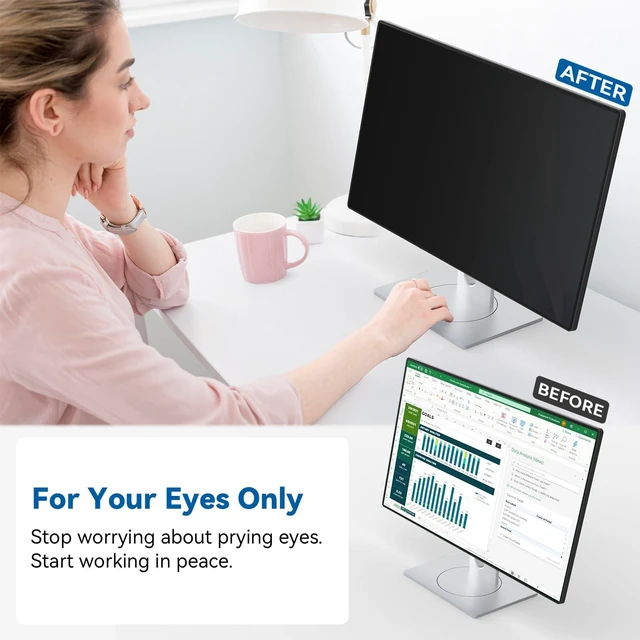 Alt view image 2 of 7 - 2 Pack 24 inch Magnetic Privacy Screen For 16:9 Computer Monitor Easy Snap On Install, Anti-Glare & Blue Light Filter & Spy Protector, Matte Privacy Shield Support 24" Curved & Flat Screen