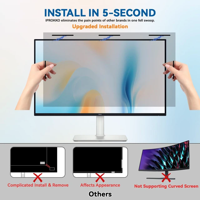 Alt view image 3 of 7 - 2 Pack 24 inch Magnetic Privacy Screen For 16:9 Computer Monitor Easy Snap On Install, Anti-Glare & Blue Light Filter & Spy Protector, Matte Privacy Shield Support 24" Curved & Flat Screen