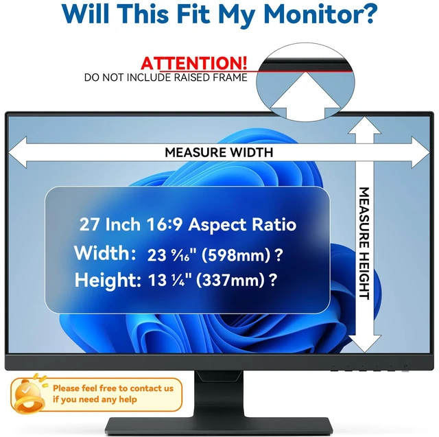 Alt view image 6 of 7 - 2 Pack 27 inch Magnetic Privacy Screen For 16:9 Computer Monitor Easy Snap On Install, Anti-Glare & Blue Light Filter & Spy Protector, Matte Privacy Shield Support 27" Curved & Flat Screen