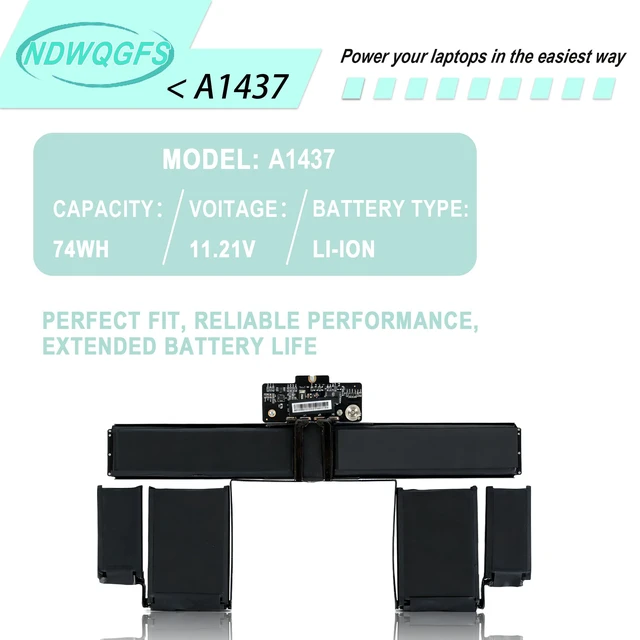Alt view image 5 of 6 - A1437 A1425 Laptop Battery Compatible with MacBook Pro Retina 13" A1425 Late 2012 & Early 2013 74Wh 11.21V Fits Models MD101 MD102 MD212 MD213 ME662 EMC 2557 2672