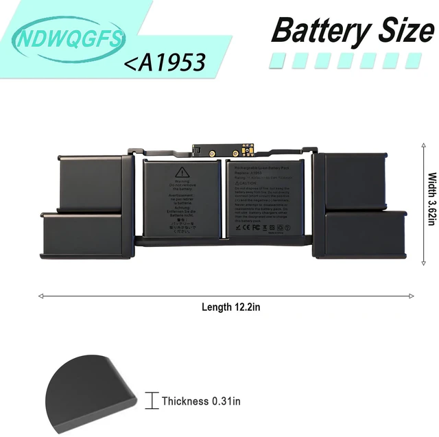 Alt view image 3 of 7 - A1953 A1990 Battery for MacBook Pro 15 Inch (Mid 2018 2019) Laptop Battery Replacement Model A1953 Battery EMC 3215 3359 MV902LL/A, MV932LL/A, MR962LL/A