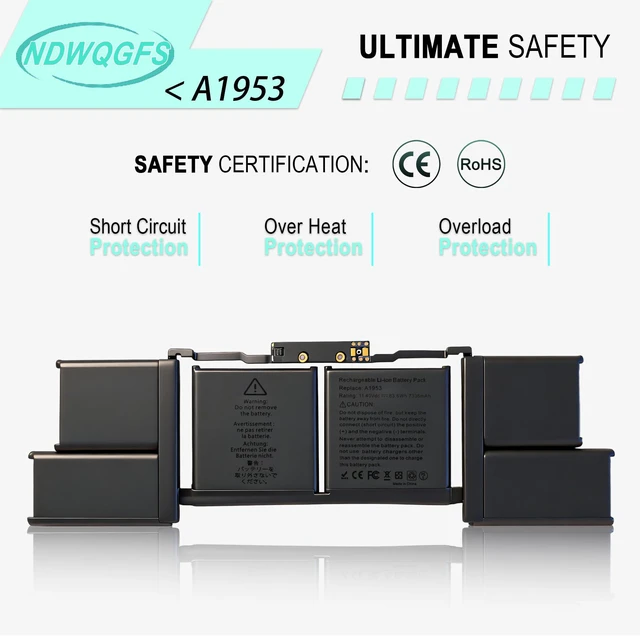Alt view image 7 of 7 - A1953 A1990 Battery for MacBook Pro 15 Inch (Mid 2018 2019) Laptop Battery Replacement Model A1953 Battery EMC 3215 3359 MV902LL/A, MV932LL/A, MR962LL/A