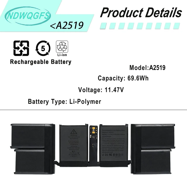 Alt view image 2 of 6 - A2519 Battery Replacement for A2442 MacBook Pro 14 Inch 2021 Compatible with EMC 3650, 8102, MKGP3, MKGQ3, MKGR3 Series