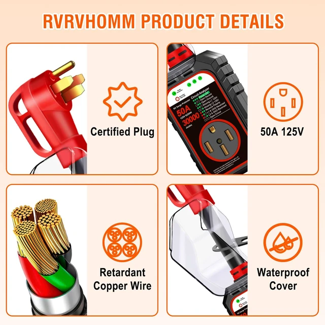 Alt view image 4 of 7 - 30000J 50Amp RV Surge Protector 50 Amp Flag Design - Upgraded Power Surges Voltage Protection Circuit Analyzer IP68 Waterproof Cover for 50A RVS Camper Trailer Must Haves (50Amp, Red)