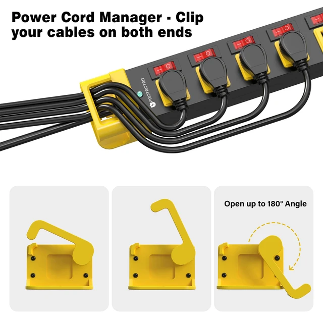 Alt view image 2 of 7 - 8 Outlet Power Strip with Individual Switches & Cord Manager 1200J 25FT Wall Mount Heavy Duty Power Strip Home Office Garage Industrial Workbench