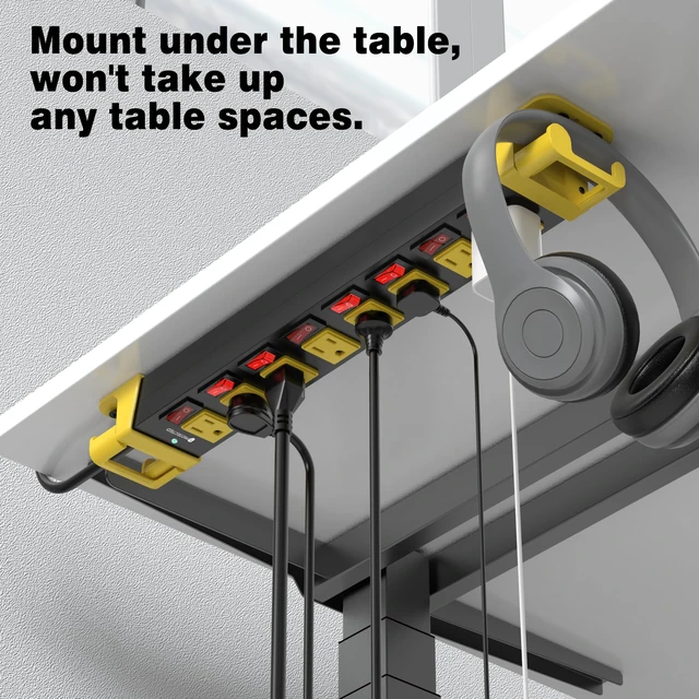 Alt view image 6 of 7 - 8 Outlet Power Strip with Individual Switches & Cord Manager 1200J 25FT Wall Mount Heavy Duty Power Strip Home Office Garage Industrial Workbench