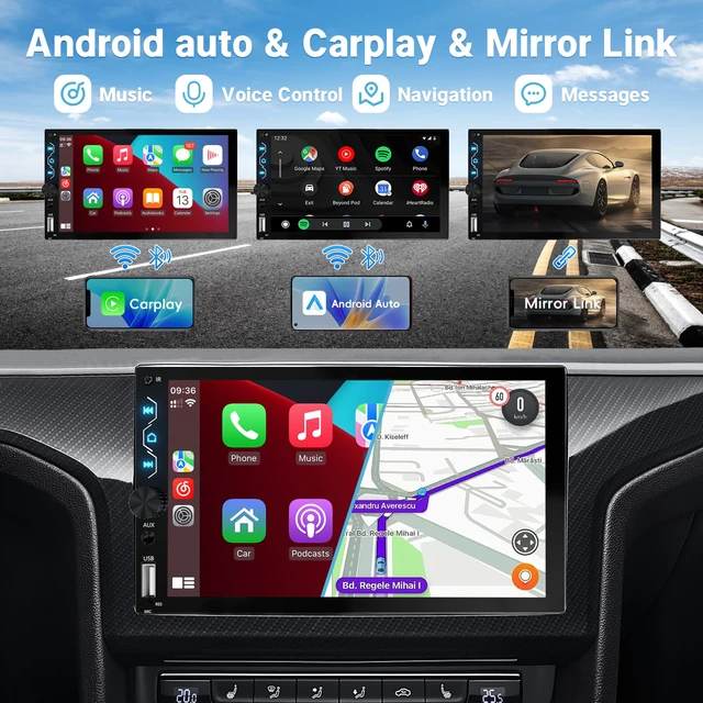 Alt view image 2 of 6 - Wireless Carplay Double Din Car Stereo with Backup Camera 7 Inch HD Touchscreen Car Stereo Receivers, Wireless Carplay&Android Auto, Mirror Link, Bluetooth, SWC, FM/USB/AUX/Subwoofer