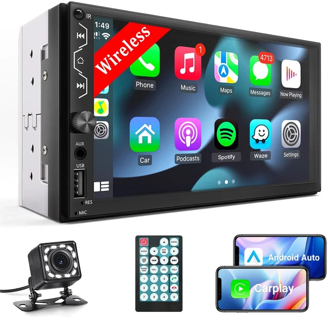 Main image of Wireless Carplay Double Din Car Stereo with Backup Camera 7 Inch HD Touchscreen Car Stereo Receivers, Wireless Carplay&Android Auto, Mirror Link, Bluetooth, SWC, FM/USB/AUX/Subwoofer