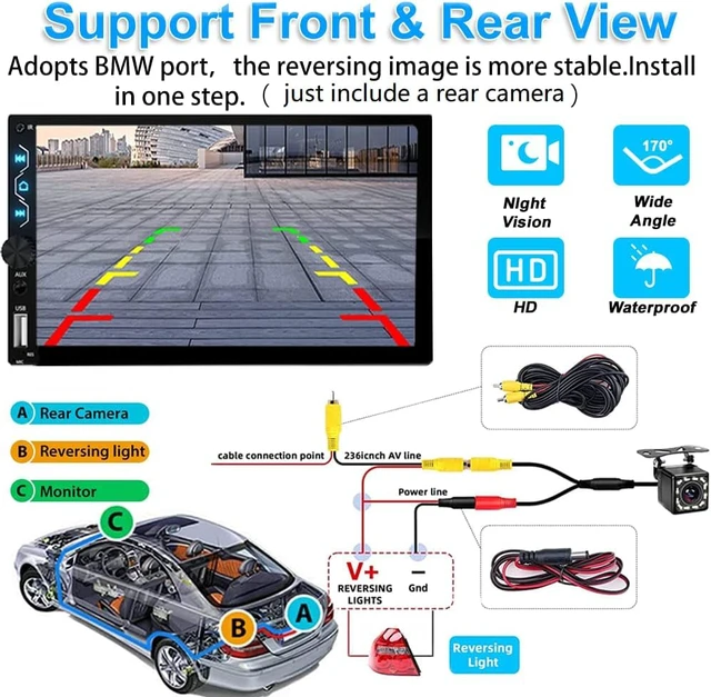 Alt view image 4 of 6 - Wireless Carplay Double Din Car Stereo with Backup Camera 7 Inch HD Touchscreen Car Stereo Receivers, Wireless Carplay&Android Auto, Mirror Link, Bluetooth, SWC, FM/USB/AUX/Subwoofer